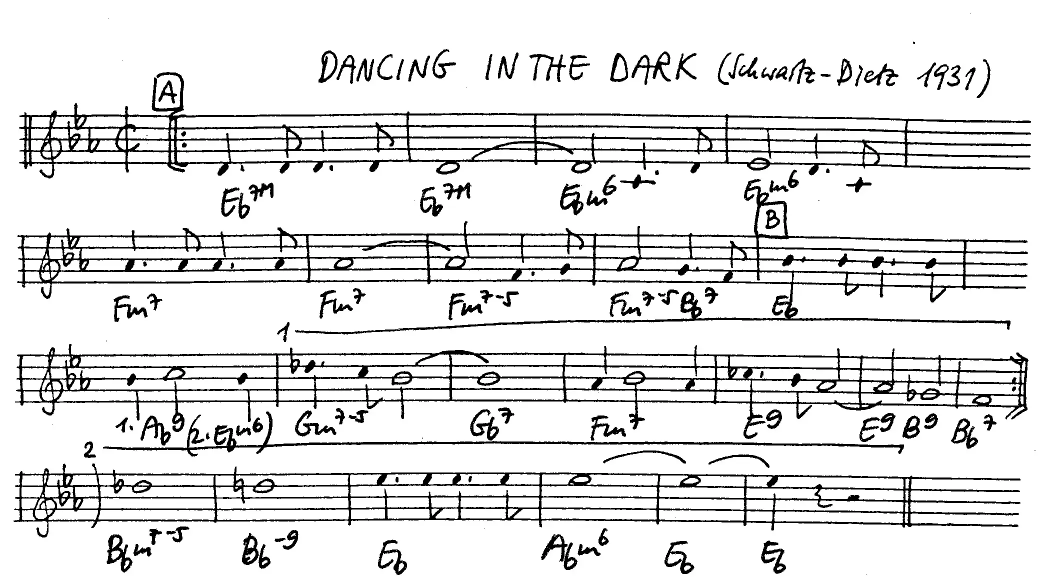 dancing in the dark free jazz leadsheet - Courtesy of the Jungle Jazz Band